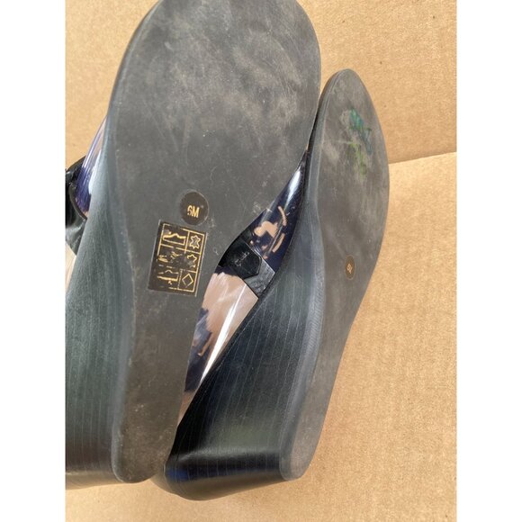 Tory Burch Black Zoey Wedge Sandals Size 6 Leather Ankle Strap Quiet Luxury - Picture 5 of 16